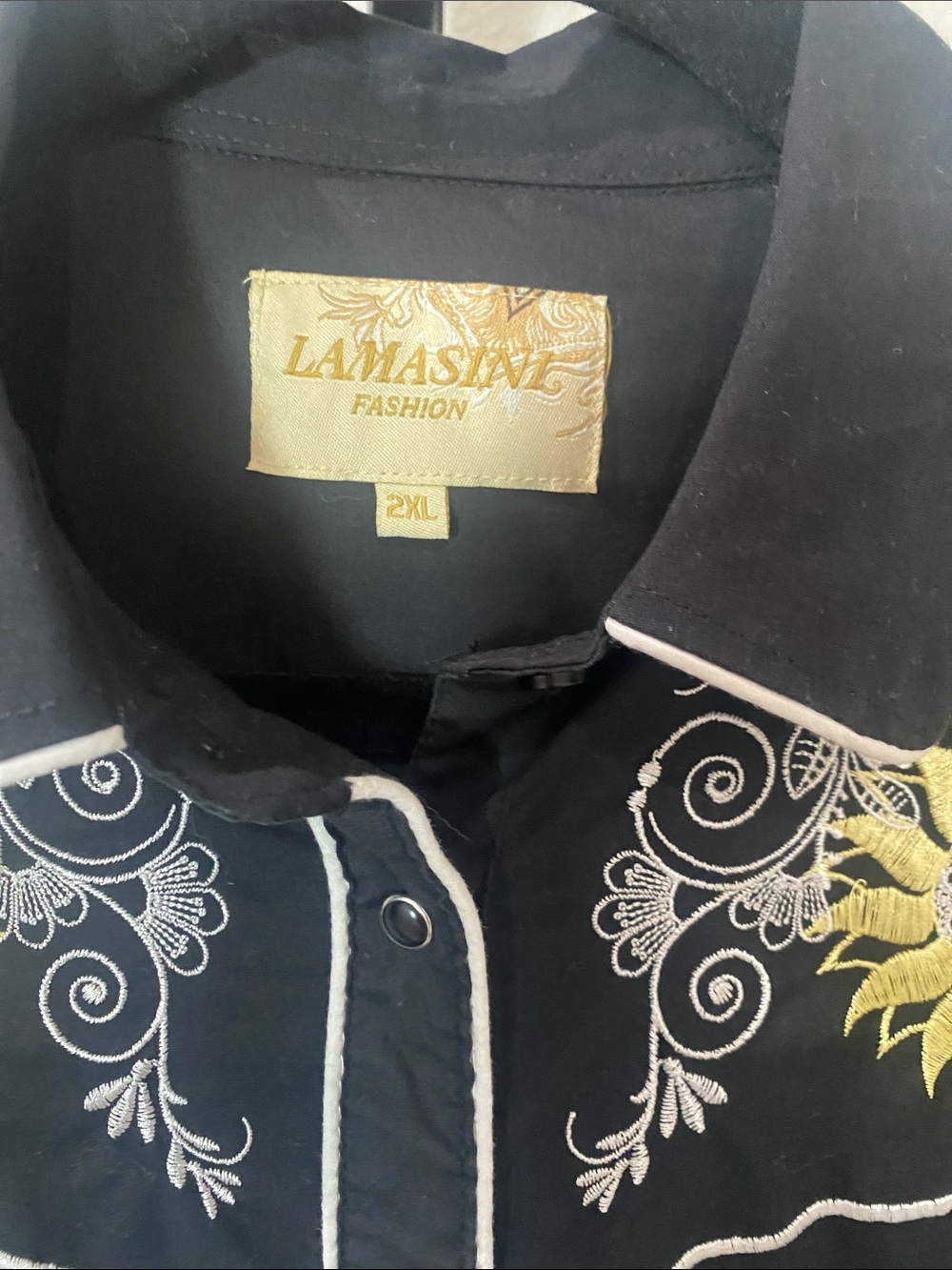 Vintage Western Black Sunflower Embroidered Button-Down Shirt 24ptp 27L - Picture 2 of 4